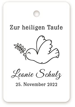 50 PERSONALISIERT Zur heiligen Taufe Geschenkanhänger, Individualisiert Danke Gastgeschenke Anhänger zur Taufe/Geburt/Kommunion/Konfirmation 40mm x 60mm -Tag 009 (002 Süße Taube)