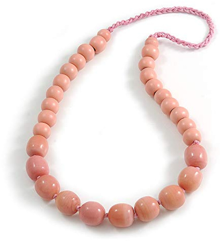 Avalaya Bubblegum - Collana in corda di cotone con perline in legno rosa e ceramica, lunghezza 70 cm, Misura unica, Legno ceramica corde Legno