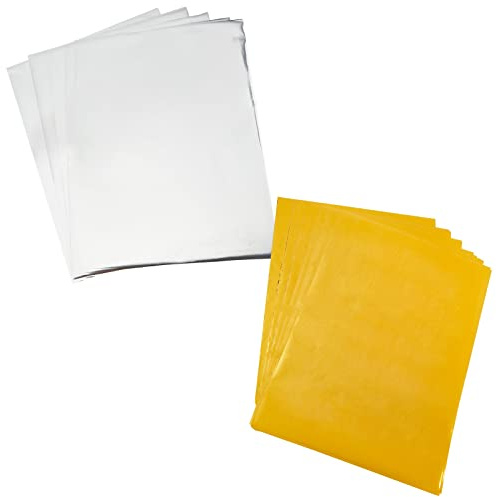 SUPERFINDINGS 100 Blatt, 2 Farben, Heißfolienprägungspapier, 11,42 x 8,15 Zoll, metallisches Heißtransferfolienpapier für Folienquill/Heißfolienstift, Kartenbasteln, Funkelnde Bastelarbeiten