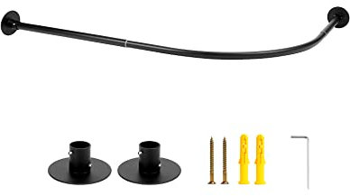 QWORK 304 Edelstah Duschvorhangstange L Form Teleskopisch Duschvorhang Halterung für Badezimmer, Bekleidungsgeschäft, Zuhause, Hotel (70-95 cm x 90-130 cm Schwarz)