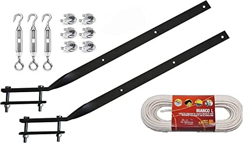 EUROSTAR by Eurogross Kit Coppia Bracci per Stendibiancheria da balcone esterno con 20 mt di filo plastificato, aste per ringhiera in ferro battuto pesante da 60CM, MADE IN ITALY