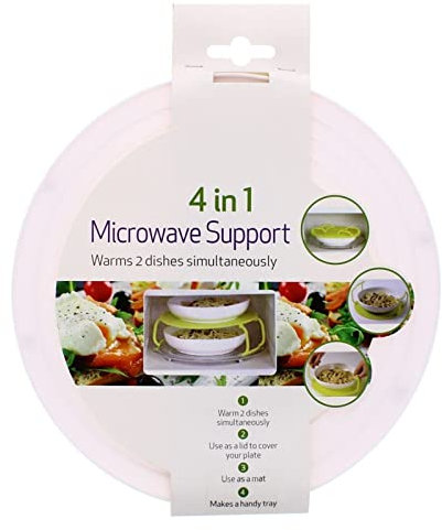 Orbitron 4 in 1 Microwave Food Plate Stand Lid Support Stacker Tray Heat Warm/Hot Plastic (White)