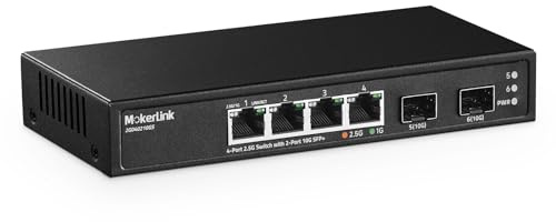MokerLink 4 Port 2.5G Ethernet Switch mit 2 Port 10G SFP+ Slot, 4 x 2.5G Base-T Ports kompatibel mit 10/100/1000Mbps, Metall Unmanaged Fanless Small Network Switch
