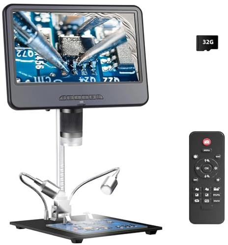 Koolertron Microscopio Digital 10.1 Pollici HD 1080P,IPS Microscopio Bambini Portatile 1-1200X con 32G TF Carta,8 Luci LED