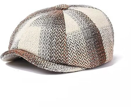 QI YUAN Newsboy Cap Damen Winter Ballonmütze Barett mit Schirm Bakerboy Mütze 58cm (Khaki)