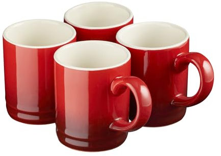 Cooks Professional 4 Piece Espresso Coffee Cup Set | Dishwasher & Microwave Safe Durable Stoneware Stylish Colourful Graduated Design Mini Drinking Mugs | 100ml Capacity | Red