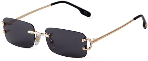 Laurinny Vintage Occhiali da sole senza montatura Occhiali da sole retrò a rettangolo per uomini donne Occhiali da sole di tendenz
