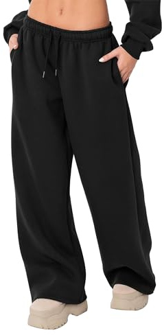 Felcia Women's Casual Joggers Sweatpants Drawstring High Waist Wide Leg Trousers Baggy Athletic Sweatpants (A-Black, M)