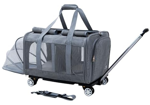 Porte-Chats pour Deux Chats Ensemble Sac à Dos de Transport pour Chiens à roulettes Extensible Sac de Transport pour Chat avec poignée télescopique, Rangement (Color : Gray)