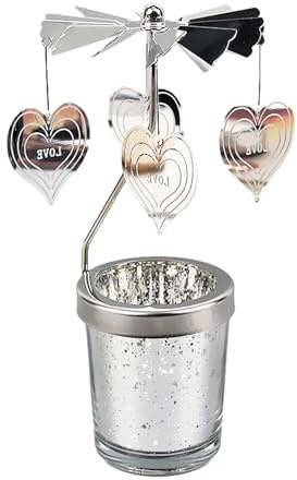 MAIGO Silver Carousel Candle Holder - Snowflake/Heart Design, Rotary Candle Spinner, Valentine's Day Gift
