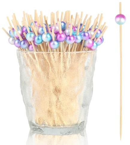 GUOYIHUA 200 brochetas de bambú para cócteles, 12 cm de largo, perlas degradadas de sirena, brochetas de frutas, caramelos y apetitosos, pinchos de madera, para fiestas de bar raves