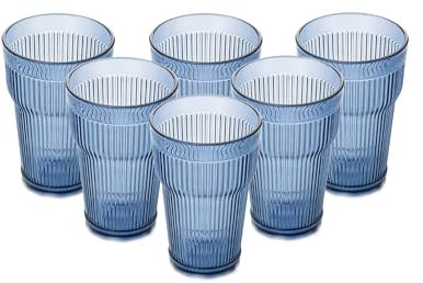 PRISMA - Pack de 6 vasos de Plastiresist de 400 ml modelo Empire Estate color azul Indigo, tamaño grande, reutilizable, apto para piscina