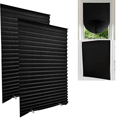 Maritown 2Pack No Drill Temporary Blinds Stick on for Windows Door Easy Fit | Rental Friendly, Non-Woven, Cut to Size, Pleated Shades, Self Adhesive, Light Filtering, Privacy, Waterproof, with 4Clips