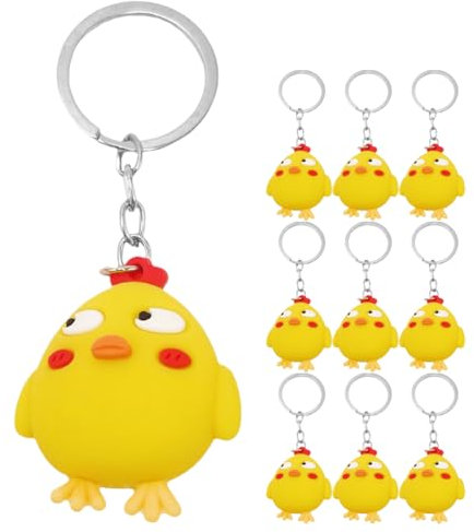 Theaque Lot de 10 mini porte-clés avec pendentif en forme de poussin jaune, jaune, 4.60X3.80X3.50CM