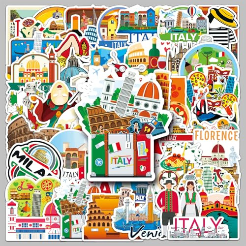 Italien Sticker 50 pcs, Reise Aufkleber Venedig Mailand Schiefer Turm von Pisa Landmark