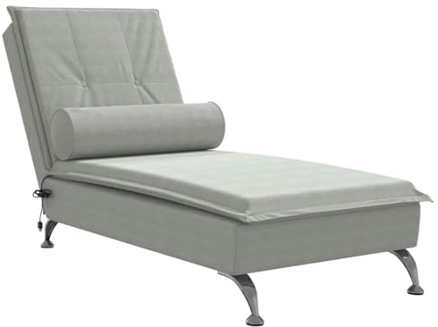 vidaXL Massageschäslong med bolster ljusgrå sammet