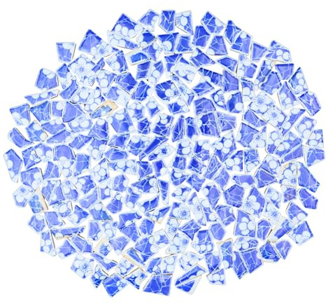 Yuvori 0,5 kg blaue und weiße unregelmäßige Porzellan-Mosaikfliesen, DIY, handgefertigt, Badezimmer, Wohnzimmer, Küche, Backsplash, Outdoor (03, klein)
