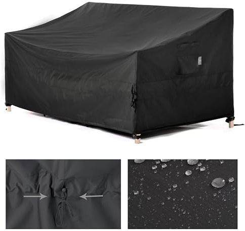 F&J Outdoors Garden Sofa Cover Fitted Waist 147x89x64/89cm Waterproof 600D | Waist-cinching design, UV-resistant rip-stop fabric protects garden loveseat sofa or bench from rain dust fading Weatherproof