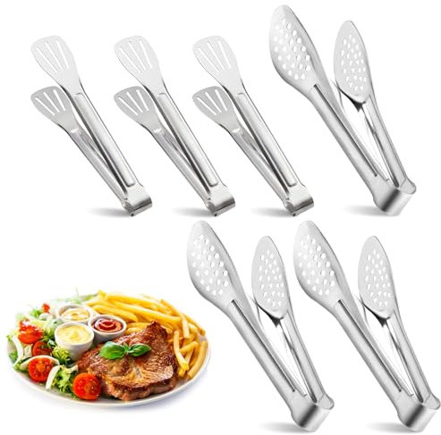 6 Stück Edelstahl Mini Servierzange 2 Größen Küchenzange Gebäckzange Zuckerzange Eiszange Eiswürfelzange Essen Kochzange Fleischzange Grillzange für Hochzeit Party Bar Buffet Bbq Picknick