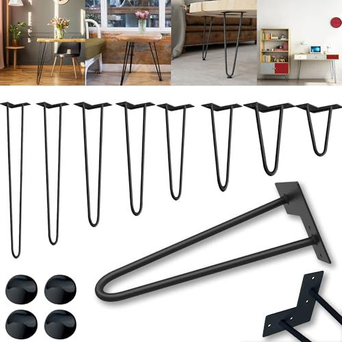 XMTECH 4er Set Hairpin Legs Tischbeine 72cm mit 2-Stange Bein Schwarz, Haarnadel Möbelfüße mit Bodenschoner und Schrauben, DIY Tischkufen Haarnadelbeine