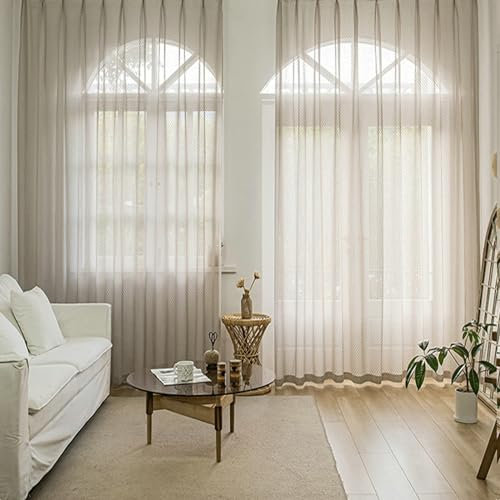 BCughia Fenstervorhang Durchsichtig, Vorhänge Einfarbig Jacquard Wohnzimmer Vorhänge Modern 2er Set H 229 x B 107 cm, Hellgrau