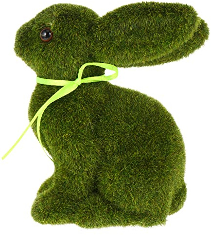 Ipetboom Green Flocked Bunny: 1pc Flocked Easter Bunny Figurine ed Rabbit Imitated Rabbit Crafts Easter Decorations, Fuzzy Moss Decor Green Grass Bunnies