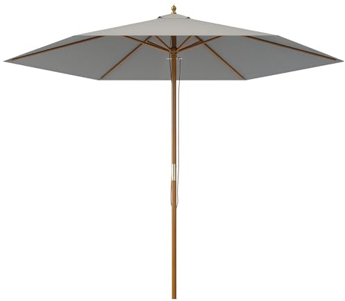 Outsunny 2.5m Wood Garden Parasol Sun Shade Patio Outdoor Wooden Umbrella Canopy, Table Market Umbrella with Vent, 38mm Pole, Rope Pulley Mechanism, Light Grey