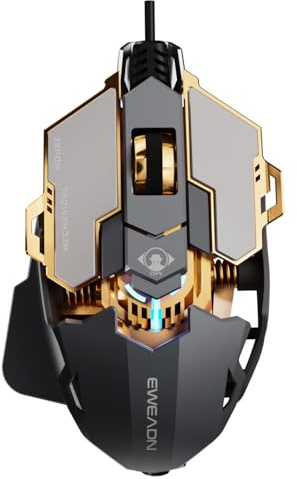 SEUNKWANG EWEADN G5 Mouse da gioco cablato, mouse ergonomico RGB per computer, DPI regolabile 12800, 9 pulsanti macro programmabili con chiave Rapid Fire, compatibile per PC/laptop/Windows, grigio