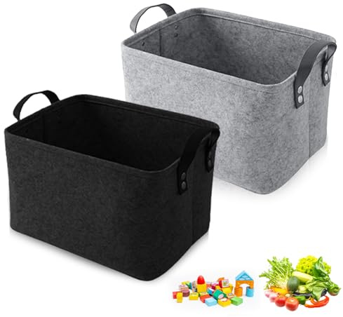 2er Pack Aufbewahrungskörbe, Filzkorb Groß Filzbox Aufbewahrung Filztasche mit 2 Weichen Griffen für Kleidung Accessoires Handtücher und Kinderspielzeug Aufzubewahre