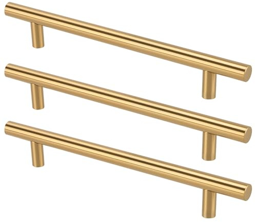 JIAYUET 15 Pack 160mm Gold Cabinet T Bar Handles, Stainless Steel Cupboard Handles Door Pulls for Cabinet Wardrobe Bathroom