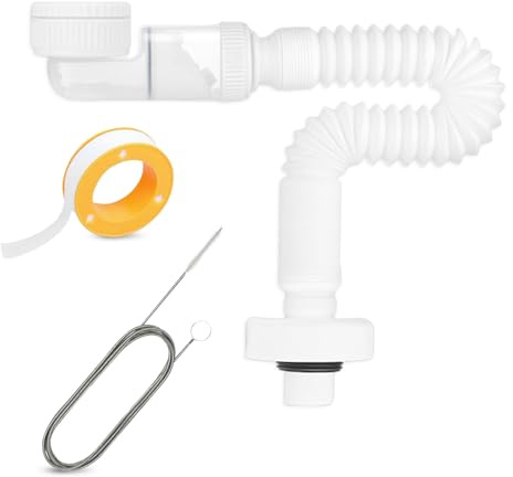 ROSYLEVE 1 1/4 Zoll Raumsparsiphon, Flexibler Ablaufschlauch 1 1/4 Zoll Siphon mit 10M wasserdichtem Klebeband & 1.5M, Rohrspirale für Badezimmer Küchenspüle, Geruchsdicht und Auslaufsicher