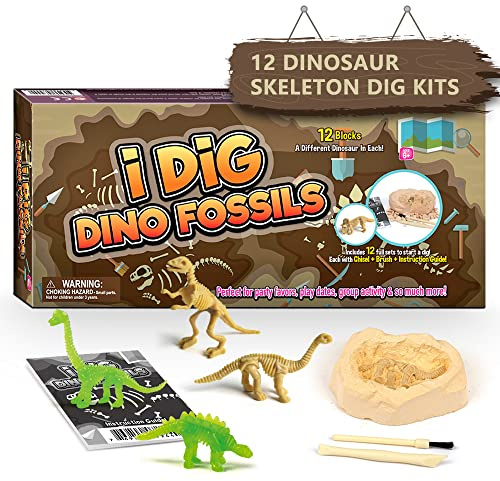 Byncceh Set di scavi fossili di dinosauro per bambini, con scheletro di 12 dinosauri e fossile dino, set di scavi Dino, per ragazzi e ragazze, 6-12 anni, fantastico regalo di compleanno