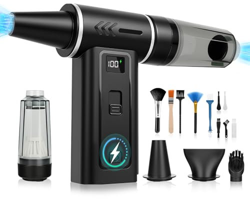 HERBYD Elektrische Staubgebläse Druckluftspray 2-in-1-180000 U/min,100-Compressed Air Duster & Staubsauger - 8000mAh Akku Gebläse Druckluft mit Digital Display for PC Reinigungsset,Keyboard