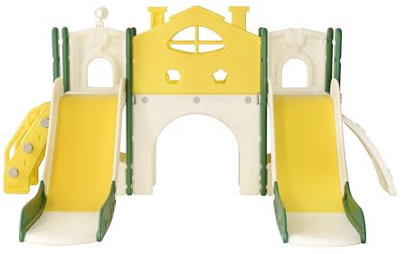 Scivolo per Bambini,7 in 1 Grande Scivolo Interno ed Esterno Bambino con Parco Giochi, Scale, Scivoli Lunghi e Telaio Arrampicata Autoportante (7 in 1 Giallo-2)