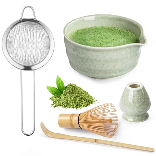 Matcha Whisk Set, ThymeSpace Matcha Kit for Ceremony, 5 pcs Traditional Japanese Matcha Whisk Tool for Matcha Tea