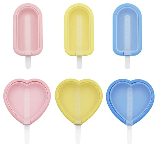 EDLMKM 6 Pieces Ice Lolly Moulds with Sticks, Reusable Silicone Ice Lolly Molds, Mini ICES Cream Maker, ICES Pop Cream Moulds, Perfect for DIY Cakesicles, Soothing Teethers, and Cake Pops