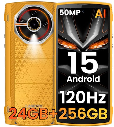 LAGENIO Panther2 Pro Teléfono Móvil Irrompible, Octa Core Android 15 Móvil Indestructible, Cámara 50MP+2MP, 24GB+256GB(TF 1TB) Móvil Resistente, 6.7 HD+ 120Hz, 5150mAh, NFC/GPS/OTG/4G Dual SIM - Duna