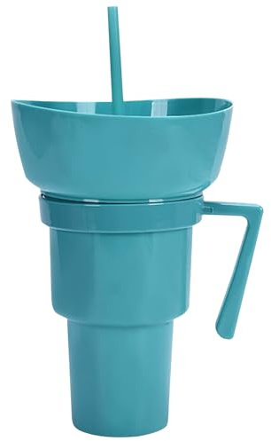 Erconsso Snack And Drink Cup, Stadium Tumbler With Snack Bowl Reusable Food Bowl With Handle & Straws Portable Food Beverage Container For Fruit Candy Chips Popcorn Beach Camping Travel Outdoor