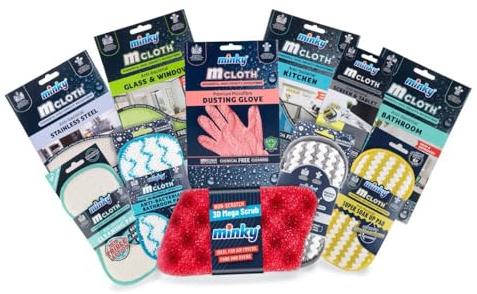 Minky Mcloth Favourites Cleaning Bundle, 11 Piece Microfibre Set, All-in-One Home Essentials Cleaning Kit, Microfibre Cloth, Sponges & Scourers, Kitchen & Bathroom Accessories