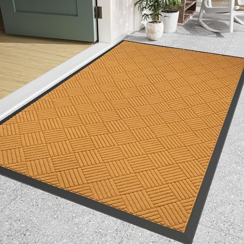 Futurwit Large Door Mat Indoor Outdoor Entrance, 5’x 4' Heavy Duty Front Door Mat Outside, Non Slip Rubber Backing Outdoor Mats, All-Season Commercial Floor Mat for Home Office Entryway, Light Brown