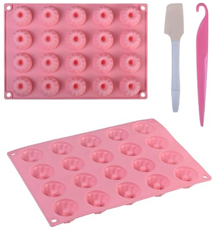 2 Mini Gugelhupfform Silikon (40 Stück), Geeignet für die Herstellung von Mini-Kuchen, Keksen, Pralinen und Süßigkeiten, Inklusive Silikon-Backspatel und Kunststoff-Auslösestab