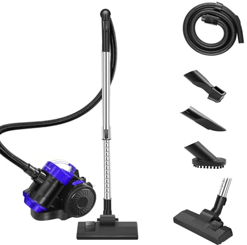 Aspiradora ciclónica sin bolsa, 1000 W, cilindro de aspiradora, potente aspiradora con filtro HEPA, boquilla de suelo para suelos duros y alfombras, capacidad de depósito de polvo de 1,5 litros, radio