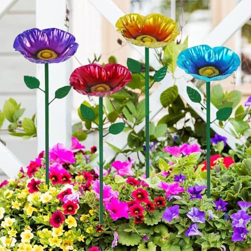 Sandyseptember Robusti pali da giardino che supportano mangiatoie per uccelli in metallo, materiale in ferro resistente alla ruggine per l'alimentazione all'aperto dei colibrì (quattro set)