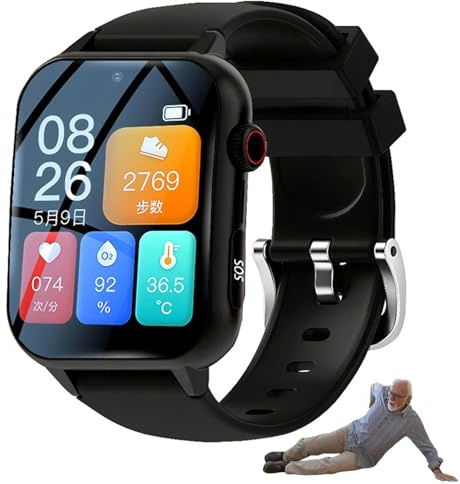 HDaspijh Smartwatch con Detección De Caídas para Personas Mayores Independientes con Sos, Alerta De Caídas, GPS, Videollamadas, Tiempo De Voz, Resistencia Al Agua Ip67 Y Control Remoto Black