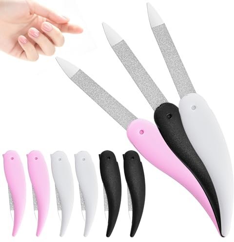 9PCS Klappbare Nagelfeile Set, Metall Nagelfeilen Faltbar & Doppelseitig, Mini Maniküre Pediküre Set für Reise, Nagelfeilen Naturnägel Professionell Nail File
