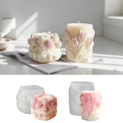 Kerzenformen Silikon, Silikonformen Gießformen Frühling, 3D Silikonform Blumen Kerzengießformen, Silikonformen Kerzen, Kerzenformen zum Gießen,Silikonform Kerzen Gießen,Kerzengiessformen Silikon (Set)