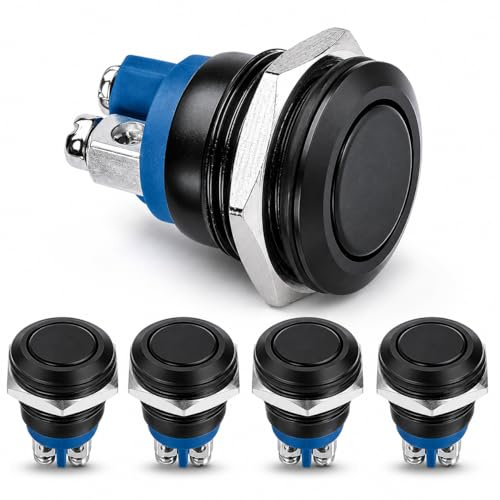 Linkstyle 5 Stück 16mm Momentane Drucktaster, Metall Runde Taster 12V SPST 2 Pin Schalter mit Schraubklemme für Auto Boot Wohnmobil Zündanlage Hupe