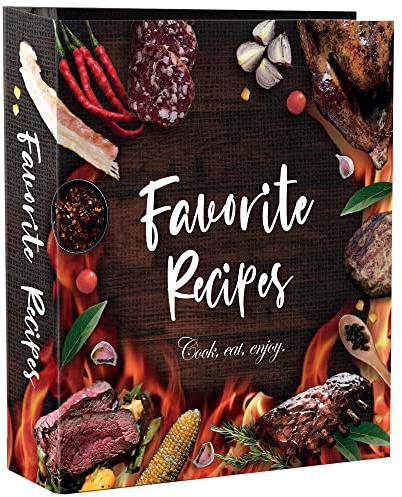 CraftSaints Recipe Binder 8.5x11, 3 Ring DIY Cookbook Kit 12 Dividers & 25 Plastic Sleeves & 25 Recipe Pages & 36 Labels, Recipe Books Binder, Recipe Organizer Binder Kit, Recipe Book (BBQ)