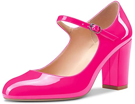Castamere Femmes Mi Bloc Chunky Talon Heel Rond Bout Escarpins Mary Jane Lanières Cheville Bureau Party Dress Chaussures 8.5 CM Heels
