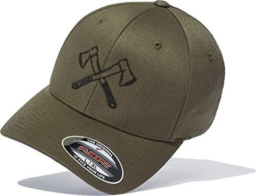 Casquette Flexfit : hache - Casquette de baseball d'extérieur pour homme et femme rétro - Casquette de chasseur hache, Vert olive, M